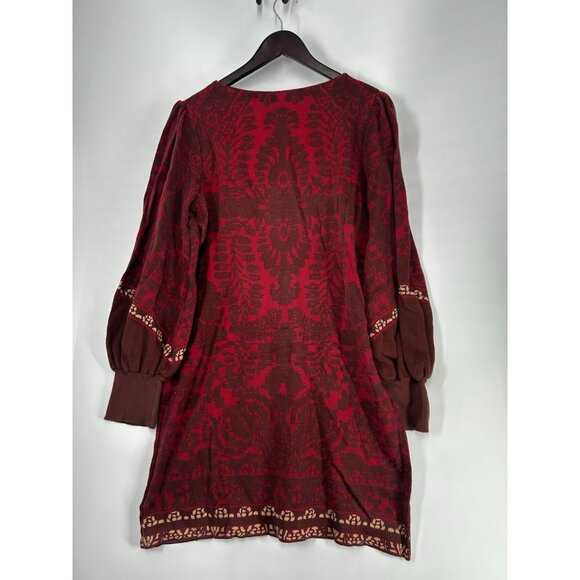 Free People Sweater Dress Womens Xl  Music Lyrics Mini Bishop Sleeve Boho Red - Picture 5 of 5